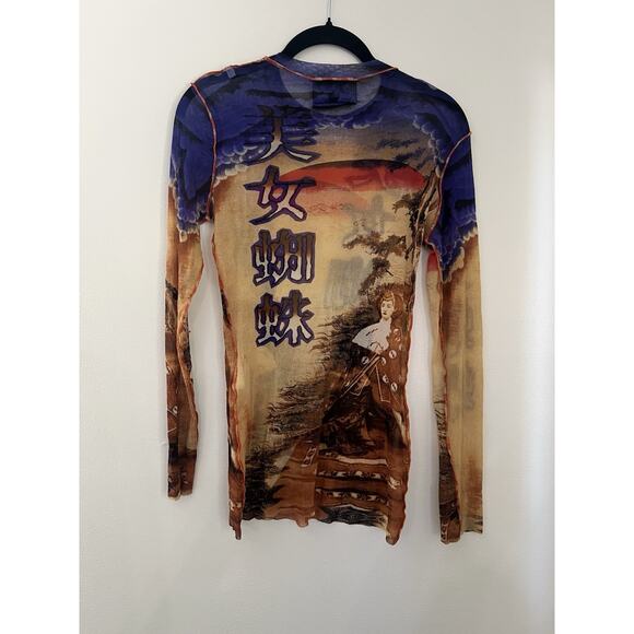 RARE JEAN PAUL GAULTIER MAILLE LONG SLEEVE MESH TOP MED JAPANESE GEISHA ASIAN - Picture 2 of 12